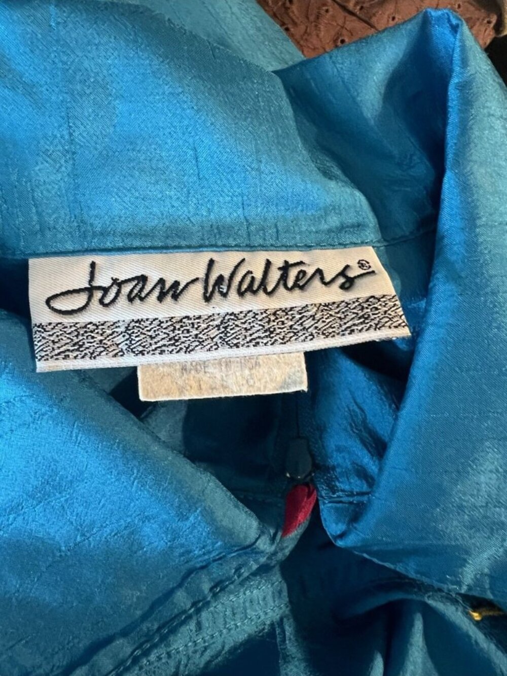 Vintage 80s Joan Walters Turquoise Art Deco Jumpsuit Smocked Zip Front Sz 6 - Picture 8 of 9